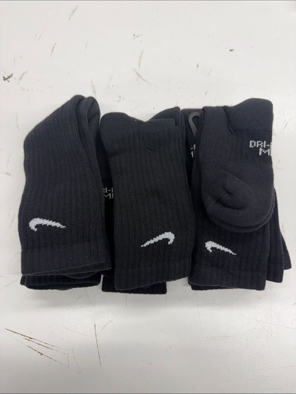 Nike Black Crew Dri Fit Socks with White Swoosh (9-Pack)